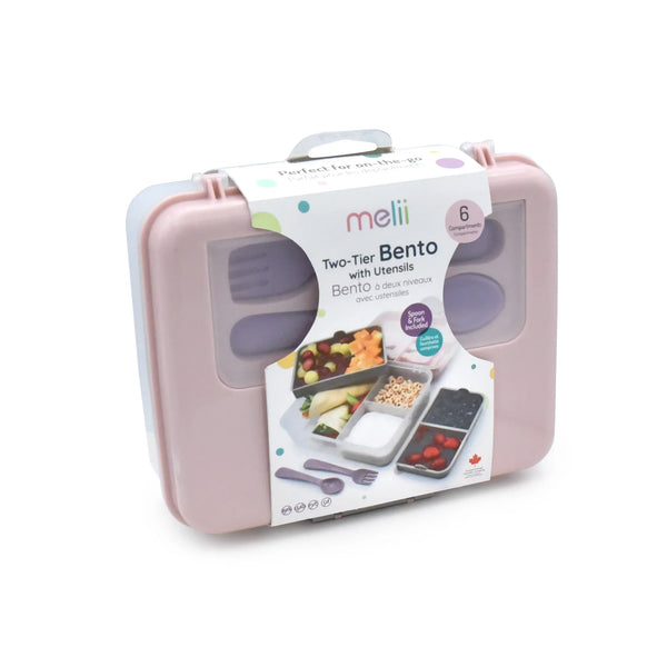 2 Tier Bento Box - Pink Purple Grey