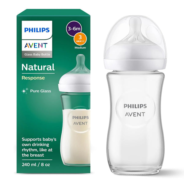Philips Avent Natural Response Glass Baby Feeding Bottle (1 Month+) - 240ml