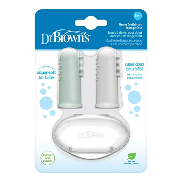 Dr.Browns Silicone Finger Toothbrush with Case Pack of 2 - Grey & Light Green
