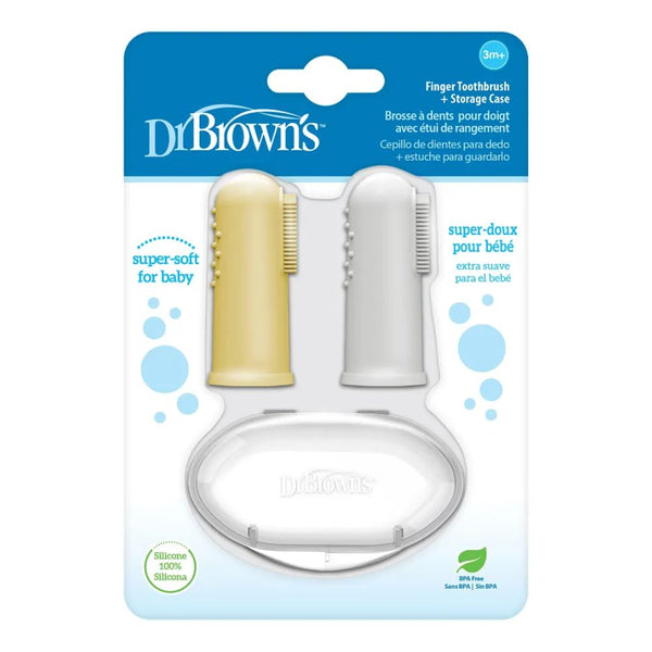 Dr.Browns Silicone Finger Toothbrush with Case Pack of 2 - Grey & Yellow