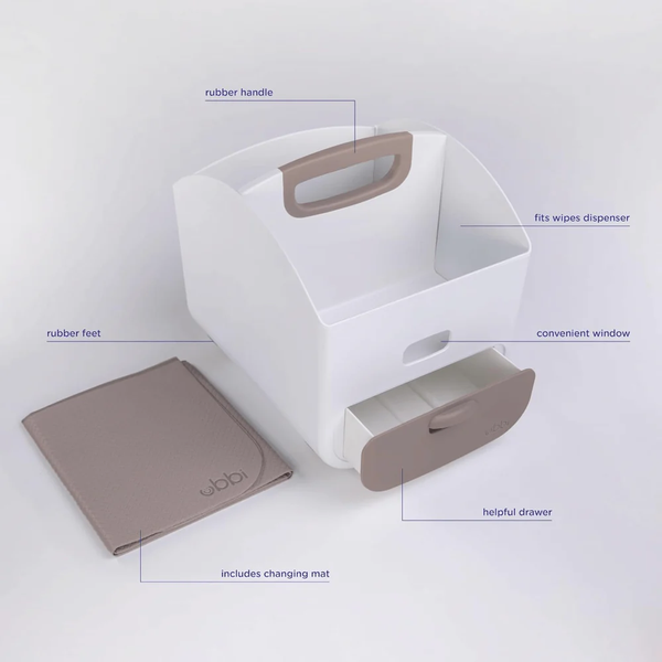 Ubbi Diaper Storage Caddy and Changing Mat - Taupe