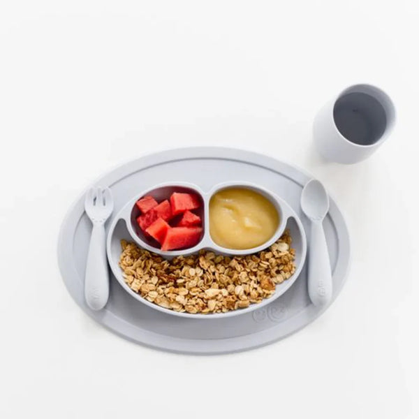 Mini Feeding Set for Toddlers (Mat, Spoon & Fork)- Pewter