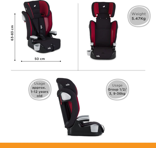 Joie Elevate Baby Car Seat, Group 1, 2, 3 Car Seat for Baby 1 to 12 Years - Cherry - Dezine Kids