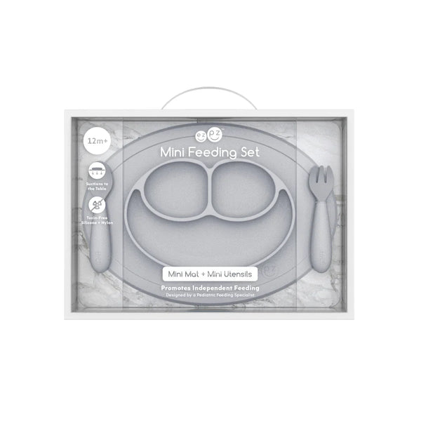 Mini Feeding Set for Toddlers (Mat, Spoon & Fork)- Pewter