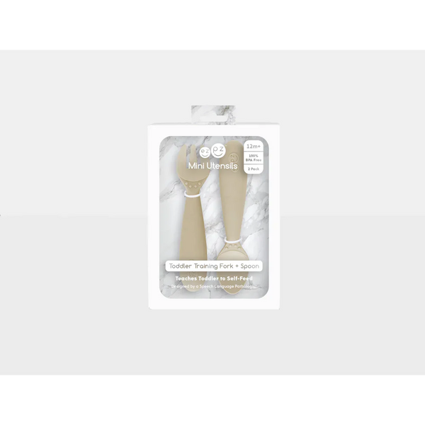 EzPz Mini Utensils for Toddlers (Spoon & Fork) - Oat