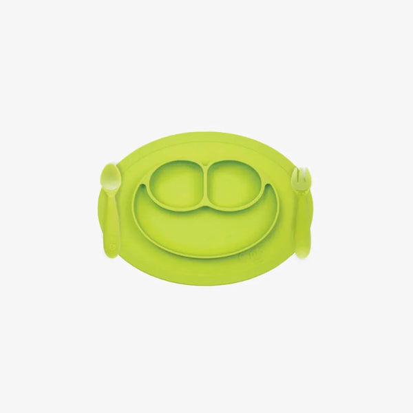 EzPz Mini Feeding Set for Toddlers (Mat, Spoon & Fork)- Lime