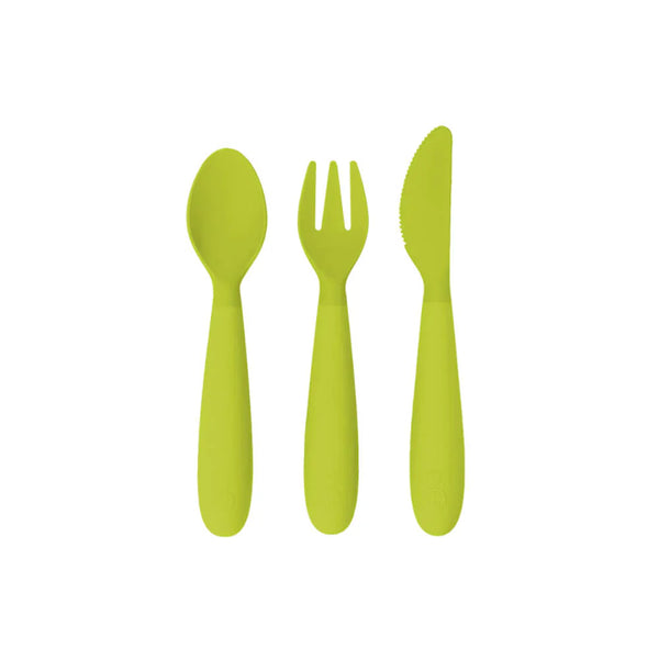 EzPz Happy Utensils for Toddlers(Spoon, Fork & Knife) - Lime