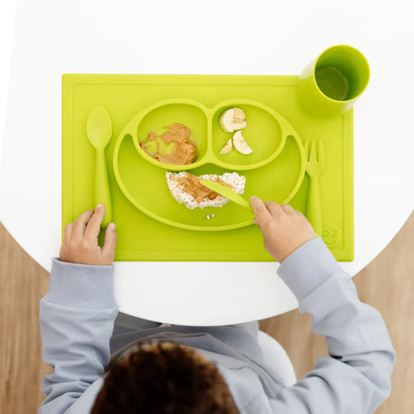 EzPz Happy Utensils for Toddlers(Spoon, Fork & Knife) - Lime
