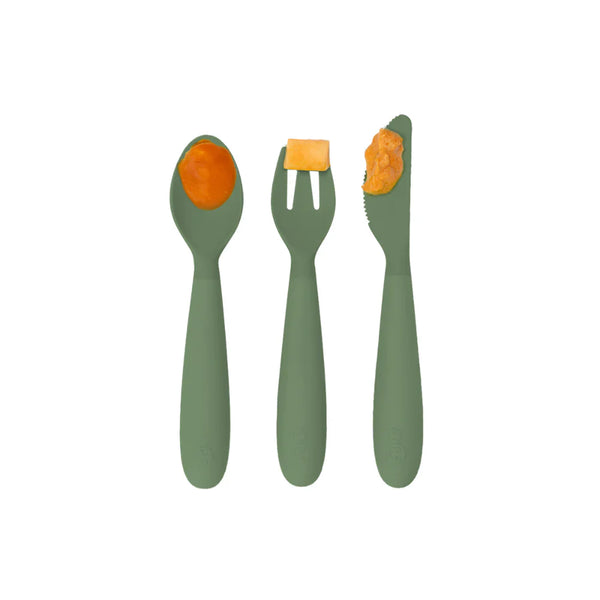 Happy Utensils for Toddlers(Spoon, Fork & Knife) - Olive - Dezine Kids