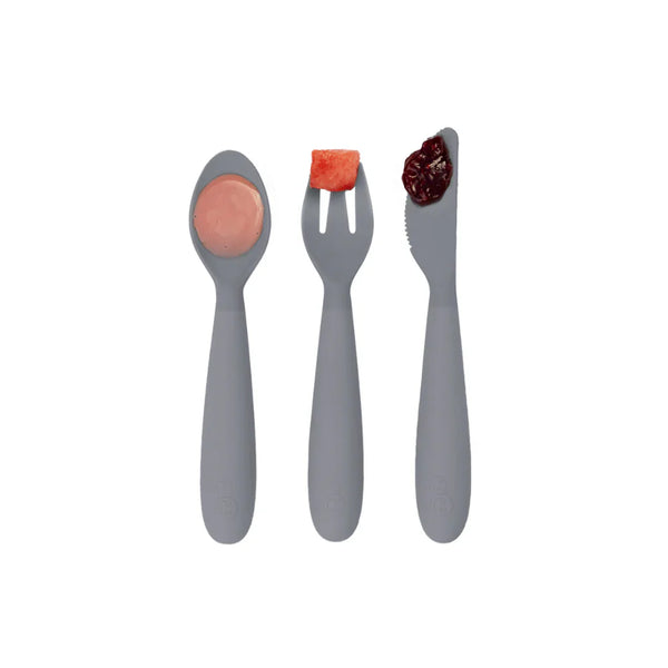 Happy Utensils for Toddlers(Spoon, Fork & Knife) - Grey - Dezine Kids