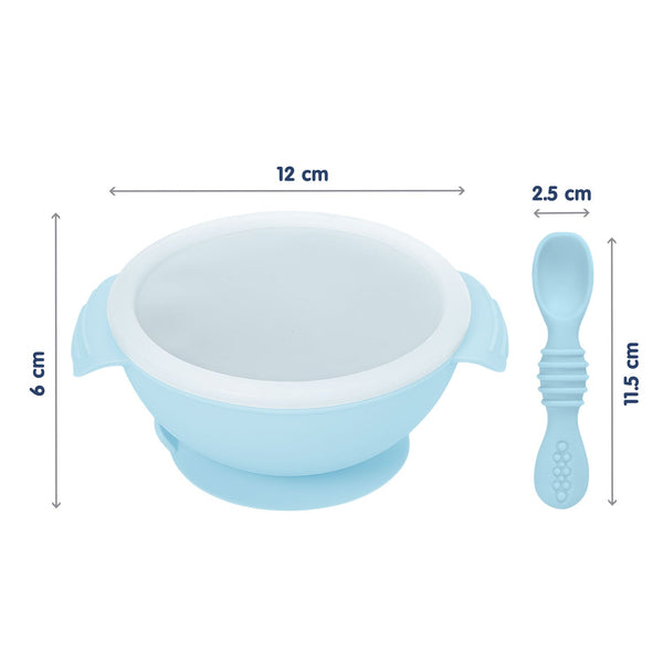 Hopop Silicone Bowl & Spoon with Suction Base & Snap on Lid - Dezine Kids
