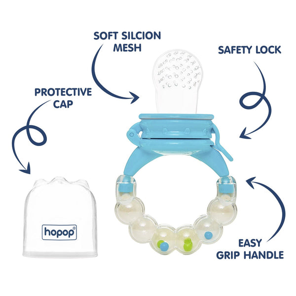 Hopop Silicone Baby Fruit Feeder with Rattle Handle – Teether & Food Nibbler - Dezine Kids