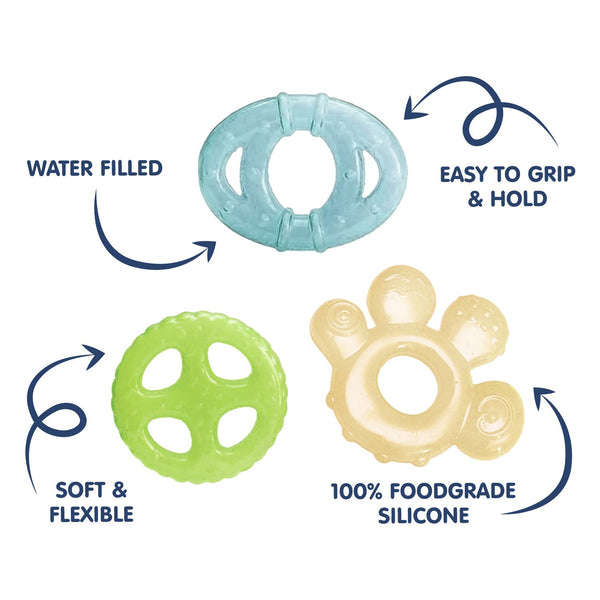 Hopop Multi-Textured, Water-Filled Cooling Teether – Pack of 3 - Dezine Kids