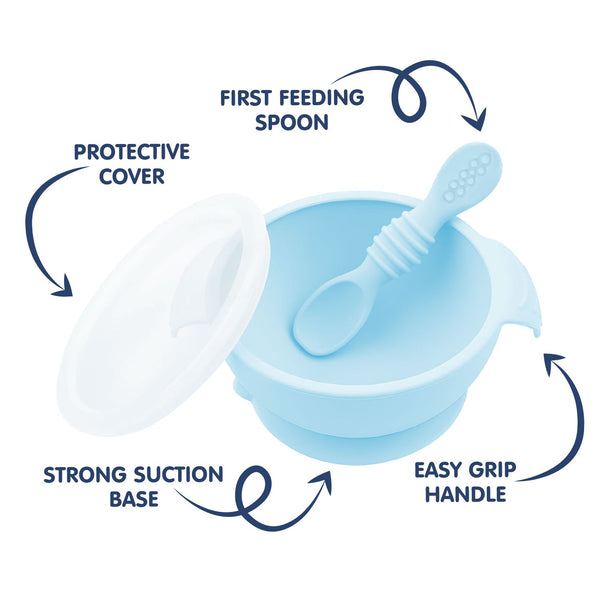 Hopop Silicone Bowl & Spoon with Suction Base & Snap on Lid - Dezine Kids