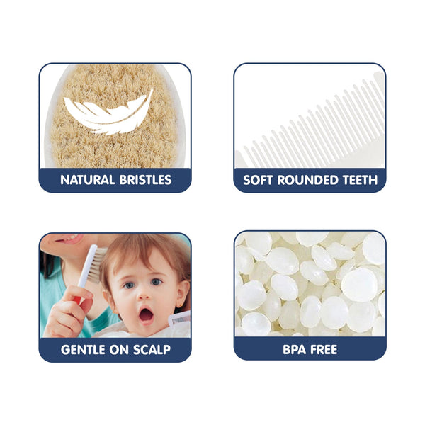 Hopop Natural Soft Bristle Hair Brush & Rounded Teeth Comb Set - Dezine Kids