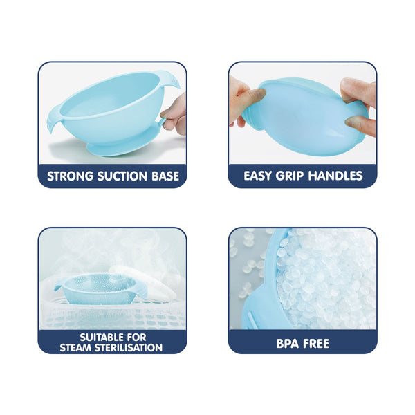 Hopop Silicone Bowl & Spoon with Suction Base & Snap on Lid - Dezine Kids