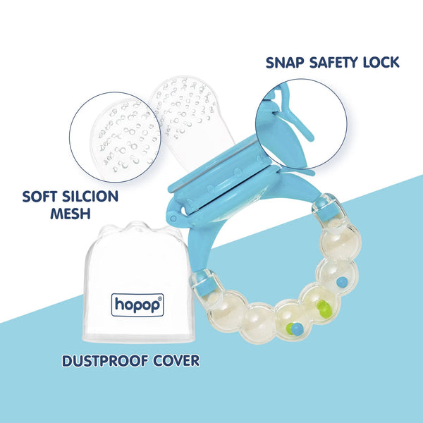 Hopop Silicone Baby Fruit Feeder with Rattle Handle – Teether & Food Nibbler - Dezine Kids