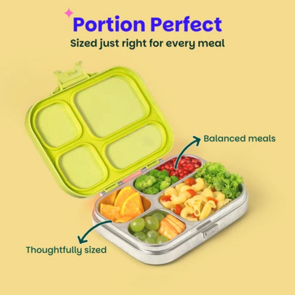 Basil 4 Compartment Stainless steel Lunchbox with Plastic lid - Mushroom Trail