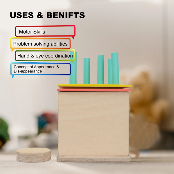 Curious Cub Coin & Peg Box Wooden Montessori Learning Toy - Dezine Kids