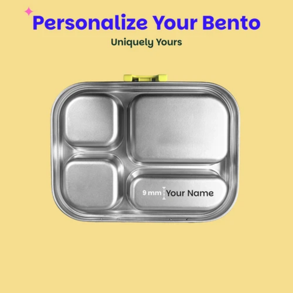 Basil 4 Compartment Stainless steel Lunchbox with Plastic lid - Mushroom Trail