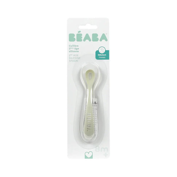 Beaba 2nd Stage Silicone Spoon with Ultra Soft Tip, Gum Friendly, Ergonomic Handles - Misty Green - Dezine Kids