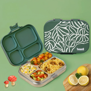 Basil 4 Compartment Stainless steel Lunchbox with Plastic lid - Emerald Moss