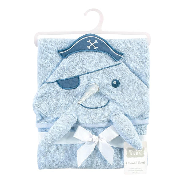Hudson Baby Animal Face Cotton Hooded Towel, Size 30in x 30in - Narwhal