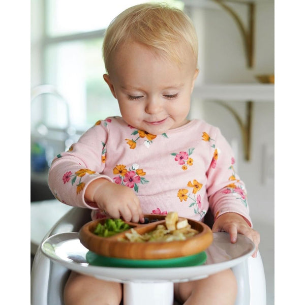 Avanchy Baby Bamboo & Silicone Suction Base Divided Plate + Spoon - Pink - Dezine Kids