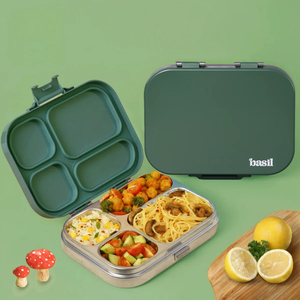 Basil 4 Compartment Stainless steel Lunchbox with Plastic lid - Wild Wood
