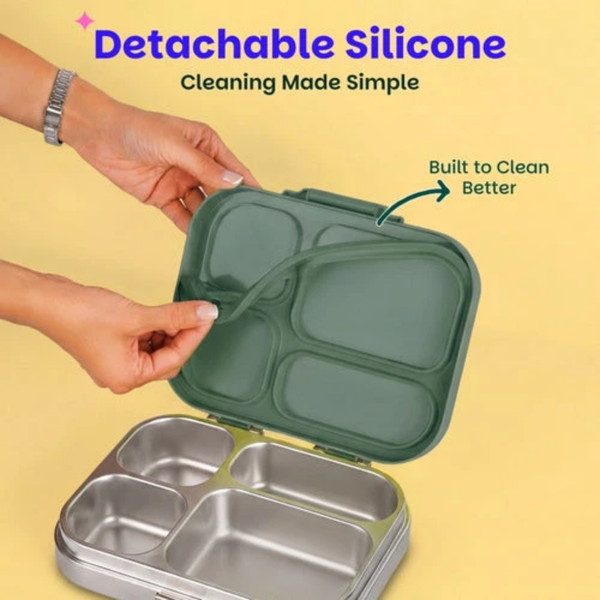 Basil 4 Compartment Stainless steel Lunchbox with Plastic lid - Wild Wood