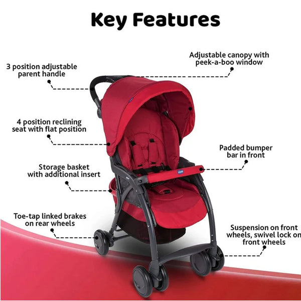Chicco Simplicity Plus Stroller with Bumper Bar - Scarlet Red