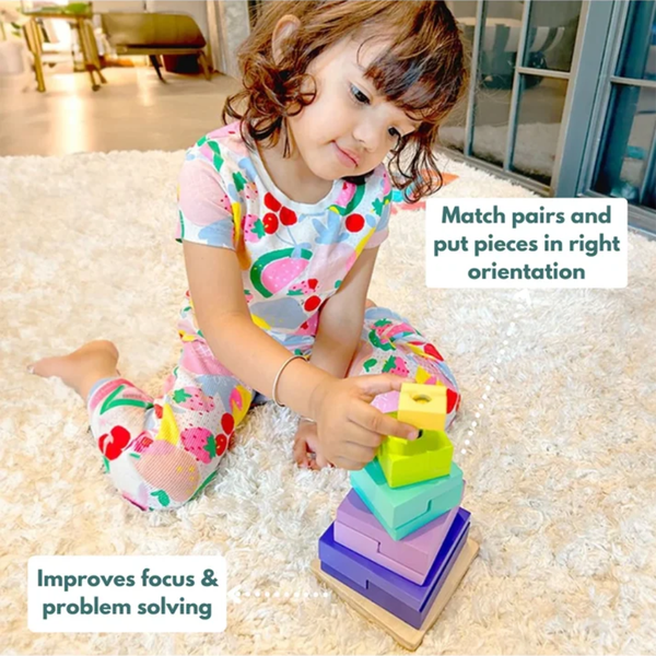 Curious Cub Logical Stacker Improves Hand Eye Coordination Shape Sorter & Stacker - Dezine Kids