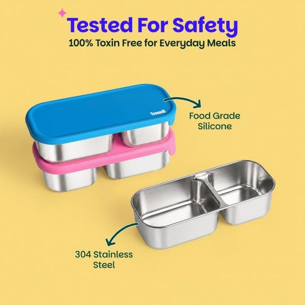 Basil Stainless Steel 2 Compartment Pickle & Dip Container - Blue