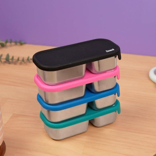 Basil Stainless Steel 2 Compartment Pickle & Dip Container - Blue