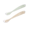 Beaba 1st Stage Silicone Spoon with Ultra Soft Tip, Gum Friendly, Ergonomic Handles, Set of 2 - Clay/Misty Green - Dezine Kids