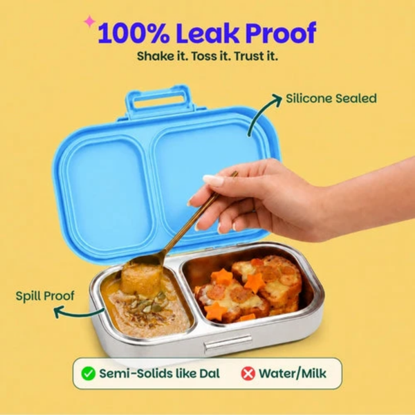 Basil 2 Compartment Stainless Steel Lunchbox with Plastic Lid - Wiggly Woof