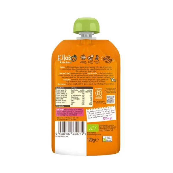 Ellas Kitchen Baby Puree Pouch, 4+ months 120g - Apples Carrots & Parsnips - Dezine Kids