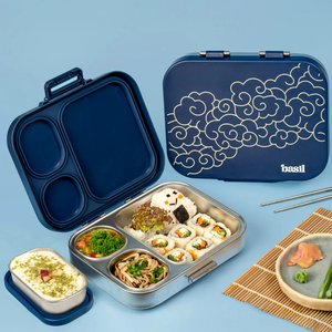 Basil 3+1 Compartment Stainless steel Lunchbox with Mini Box - Midnight Sora