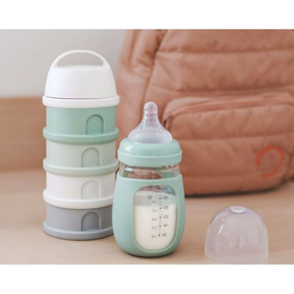 Beaba Stacked Formula Container, Airtight Multifunctional Storage Container, 4 Interchangeable Compartments, Microwave Safe - Cotton/Sage Green - Dezine Kids