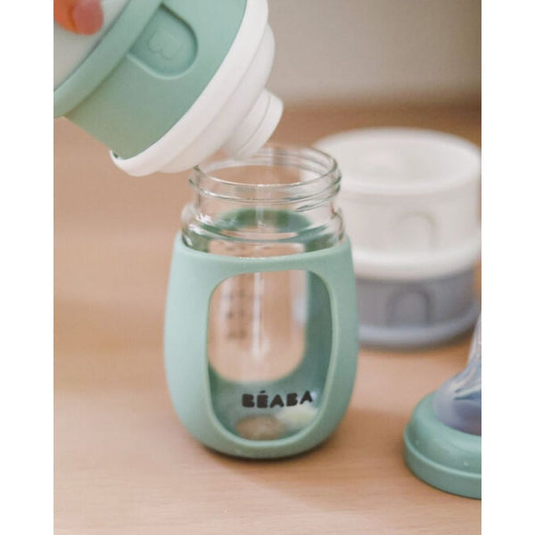 Beaba Stacked Formula Container, Airtight Multifunctional Storage Container, 4 Interchangeable Compartments, Microwave Safe - Cotton/Sage Green - Dezine Kids