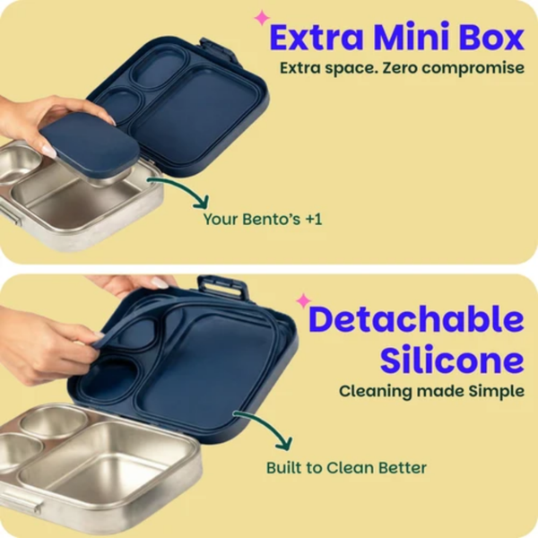 Basil 3+1 Compartment Stainless steel Lunchbox with Mini Box - Midnight Sora