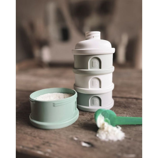 Beaba Stacked Formula Container, Airtight Multifunctional Storage Container, 4 Interchangeable Compartments, Microwave Safe - Cotton/Sage Green - Dezine Kids