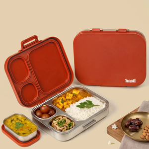 Basil 3+1 Compartment Stainless steel Lunchbox with Mini Box - Desi Mitti