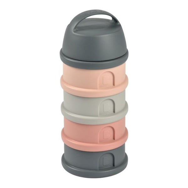 Beaba Stacked Formula Container, Airtight Multifunctional Storage Container, 4 Interchangeable Compartments, Microwave Safe - Pink/Mineral Grey - Dezine Kids