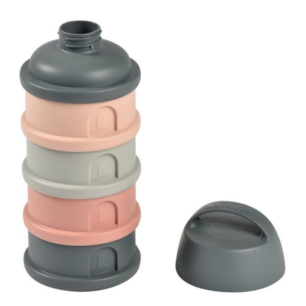 Beaba Stacked Formula Container, Airtight Multifunctional Storage Container, 4 Interchangeable Compartments, Microwave Safe - Pink/Mineral Grey - Dezine Kids
