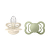 Bibs Supreme Silicone Baby Pacifiers with Symmetrical Nipple, Size 2 (6+ Months) Pack of 2 - Ivory/Sage