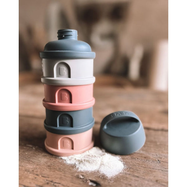 Beaba Stacked Formula Container, Airtight Multifunctional Storage Container, 4 Interchangeable Compartments, Microwave Safe - Pink/Mineral Grey - Dezine Kids