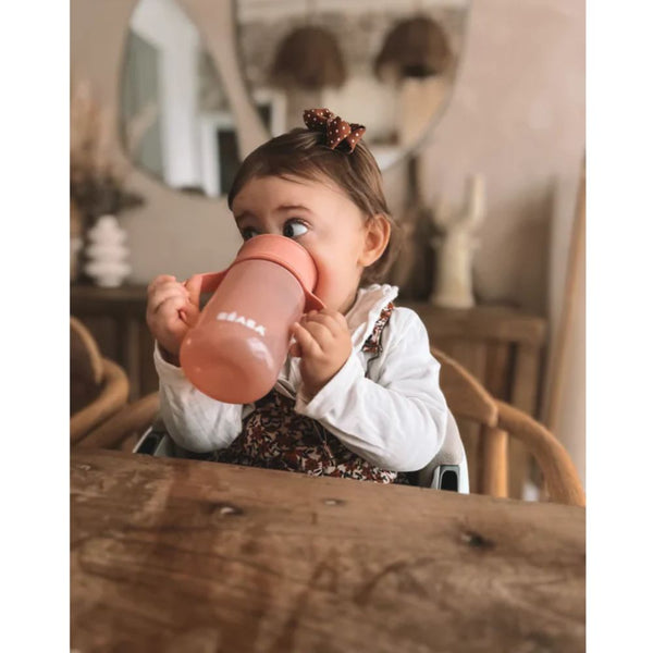 Beaba 360° Baby Learning Cup with Anti Drip Disc, Dual handle & Spillproof Sippy Cup for Toddlers, 340ml - Pink - Dezine Kids