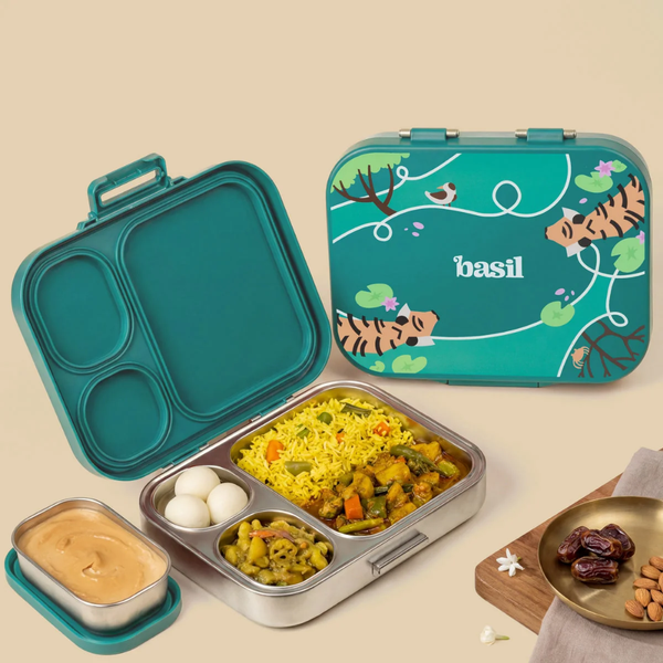 Basil 3+1 Compartment Stainless steel Lunchbox with Mini Box - Bengal Bagh