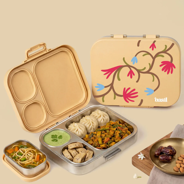 Basil 3+1 Compartment Stainless steel Lunchbox with Mini Box - Himachali Guldaan